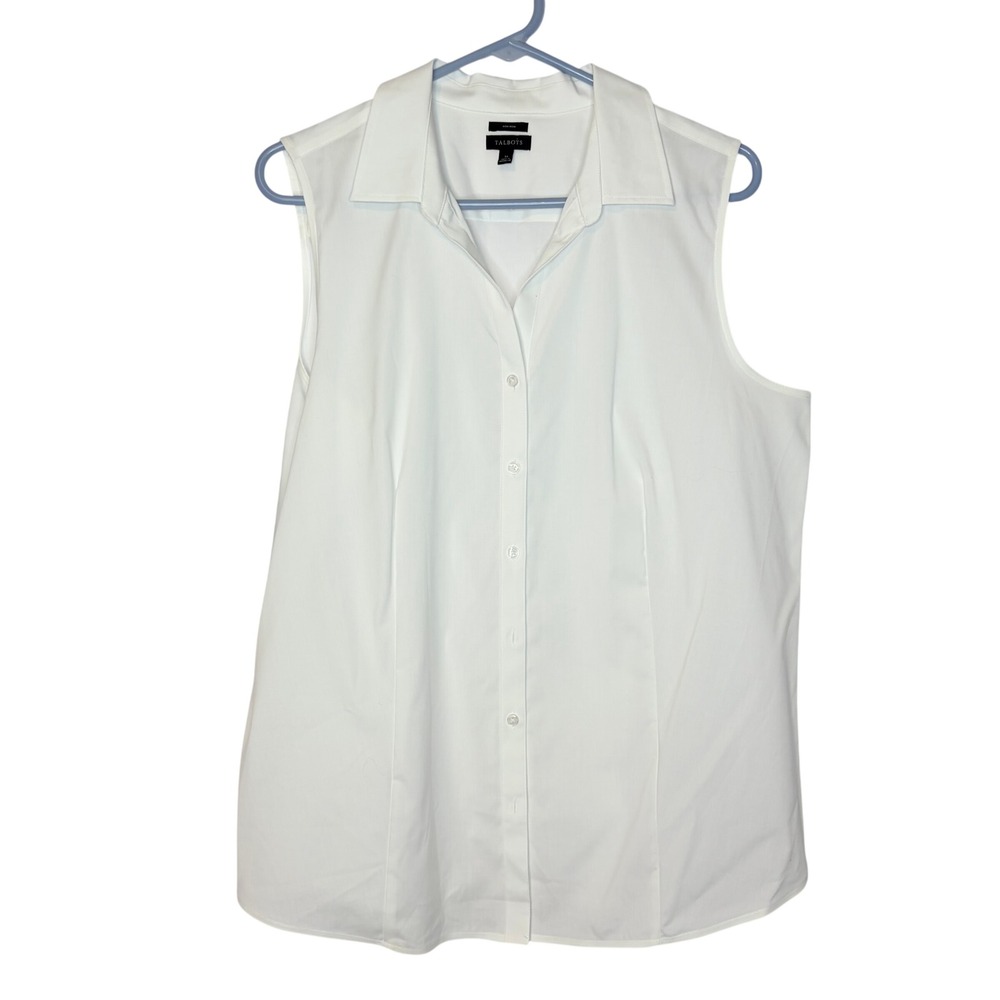 Talbots Sleeveless Button Down Plus 16 Classic White No Iron Cotton Blend Blouse